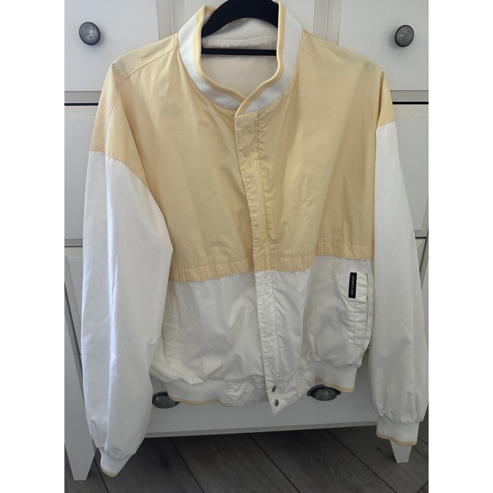 VTG 80s Members Only Reversible Bomber Jacket Yellow White Europe Craft Sz 44